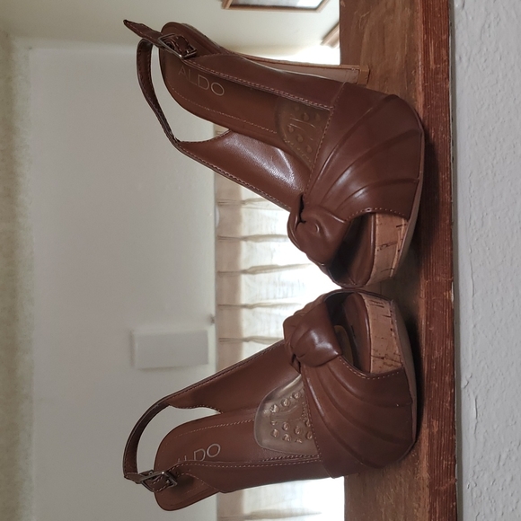 Aldo Platform Sling Back High Heels Cognac Brown - Picture 10 of 12